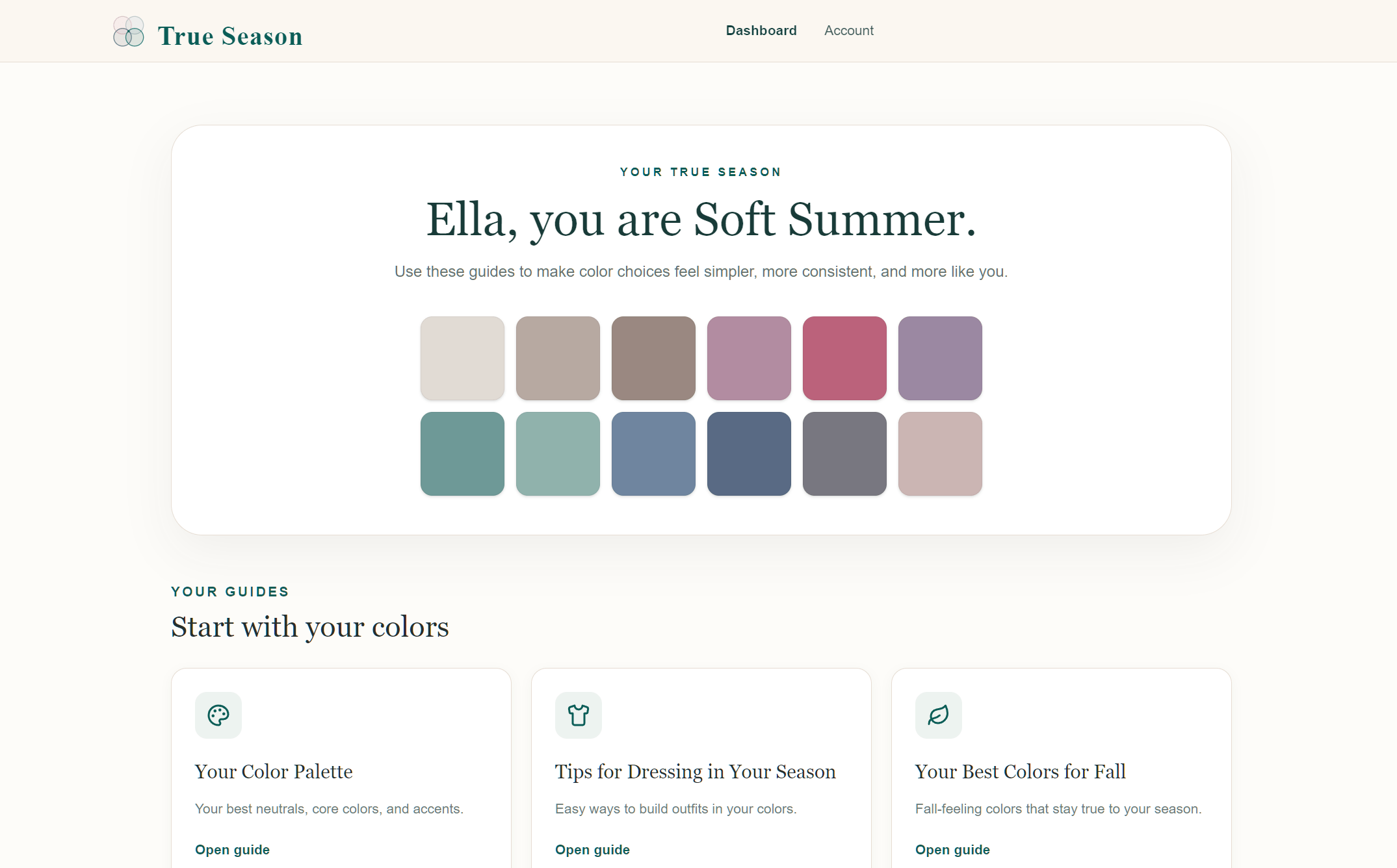 Desktop client dashboard with personalized color guides